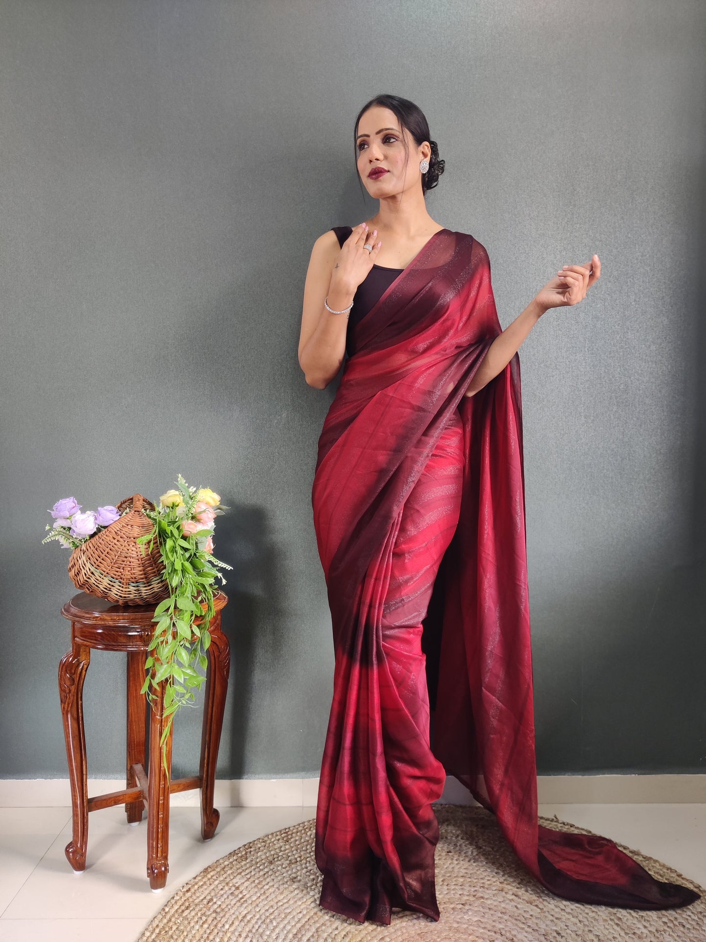 1 MIN Ready To Wear Maroon Shade Heer Saree