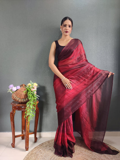 1 MIN Ready To Wear Maroon Shade Heer Saree