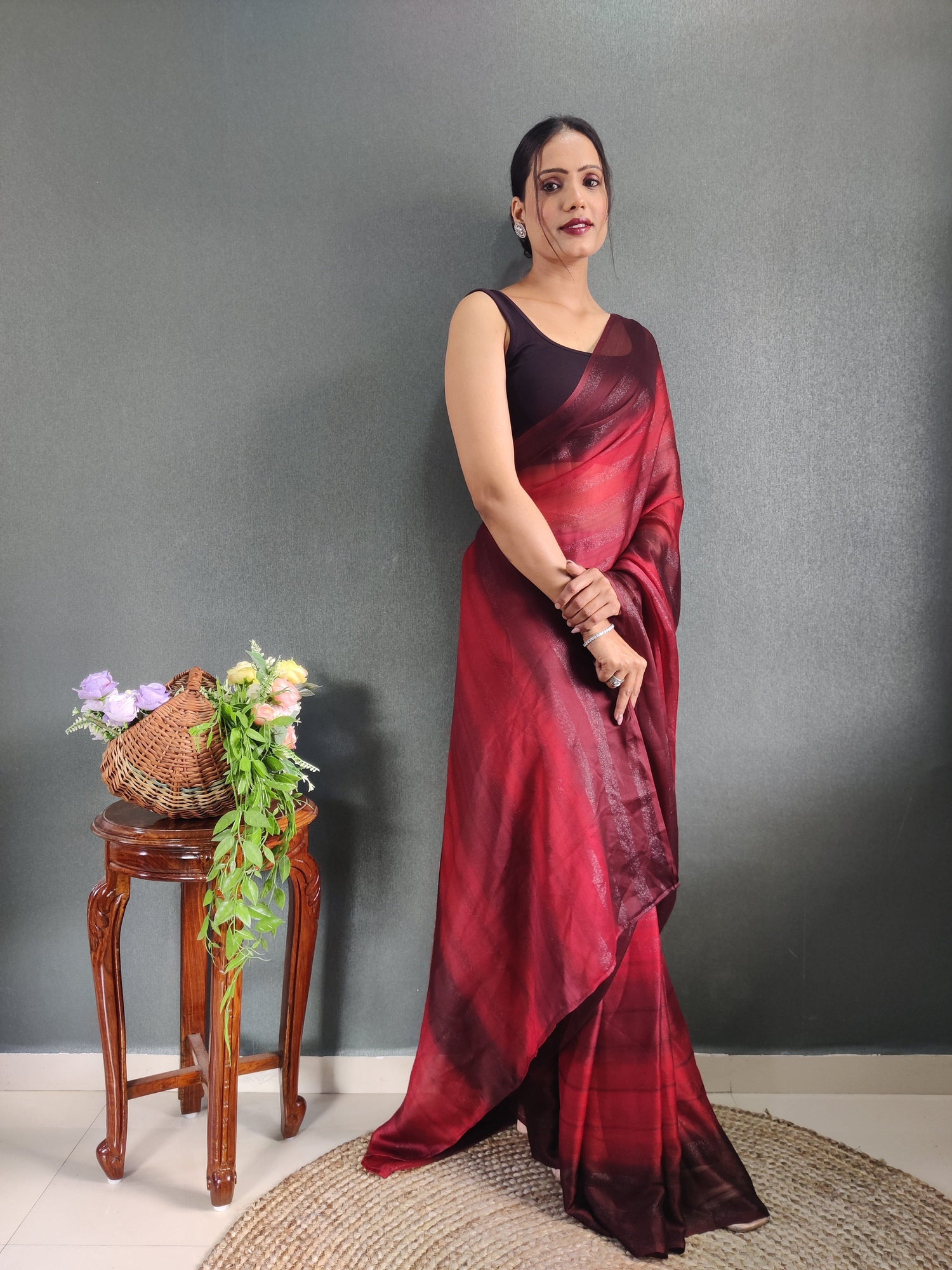 1 MIN Ready To Wear Maroon Shade Heer Saree