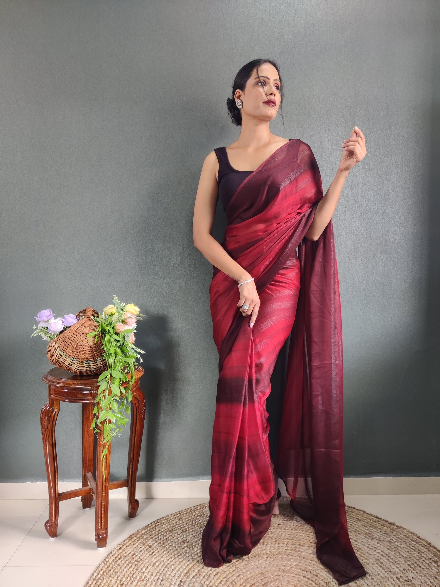 1 MIN Ready To Wear Maroon Shade Heer Saree