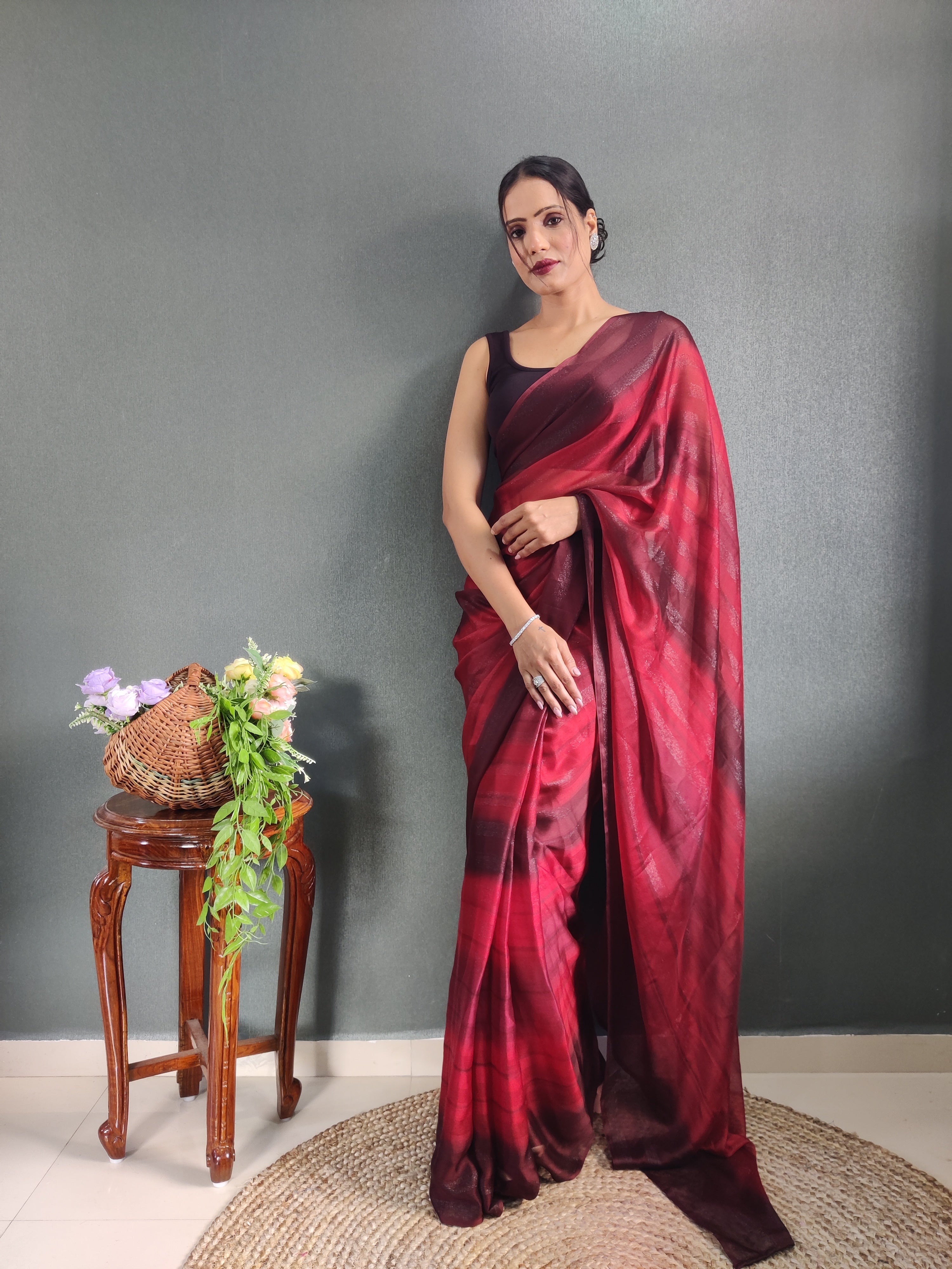 1 MIN Ready To Wear Maroon Shade Heer Saree