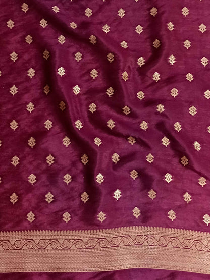 Aubergine Dots - Banarasi Silk Saree