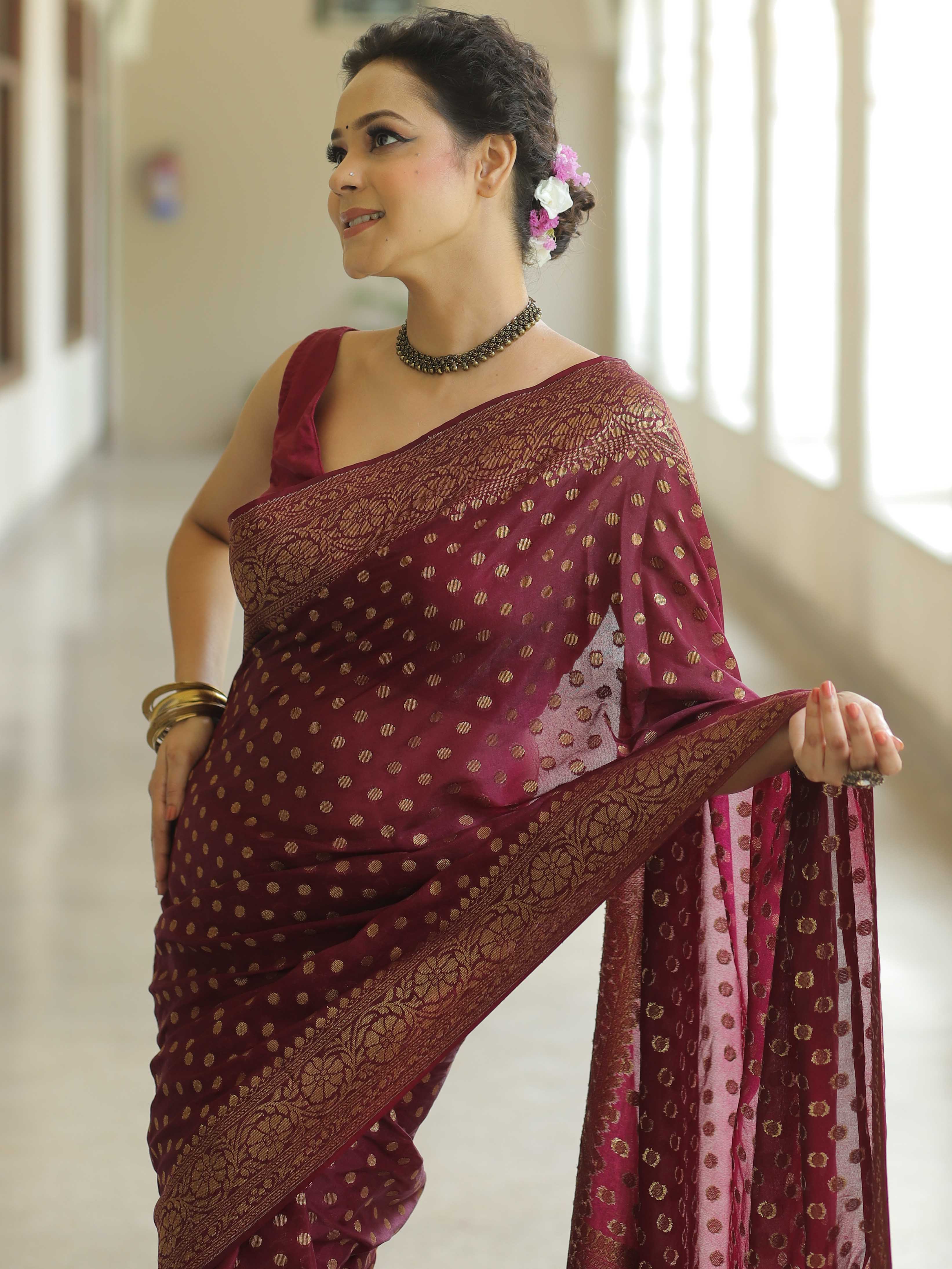 Regal Maroon Bliss Banarasi Silk Saree