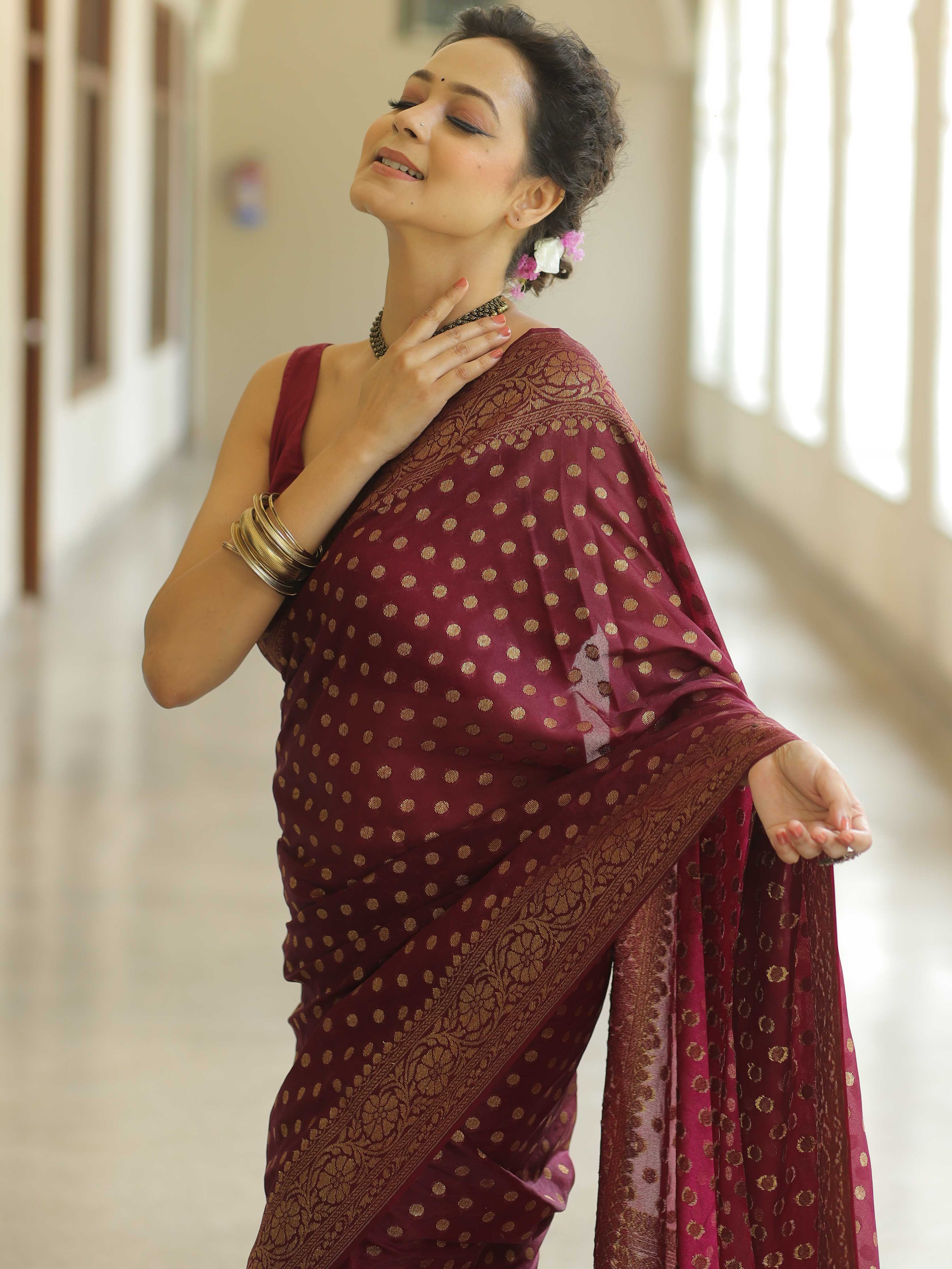 Regal Maroon Bliss Banarasi Silk Saree