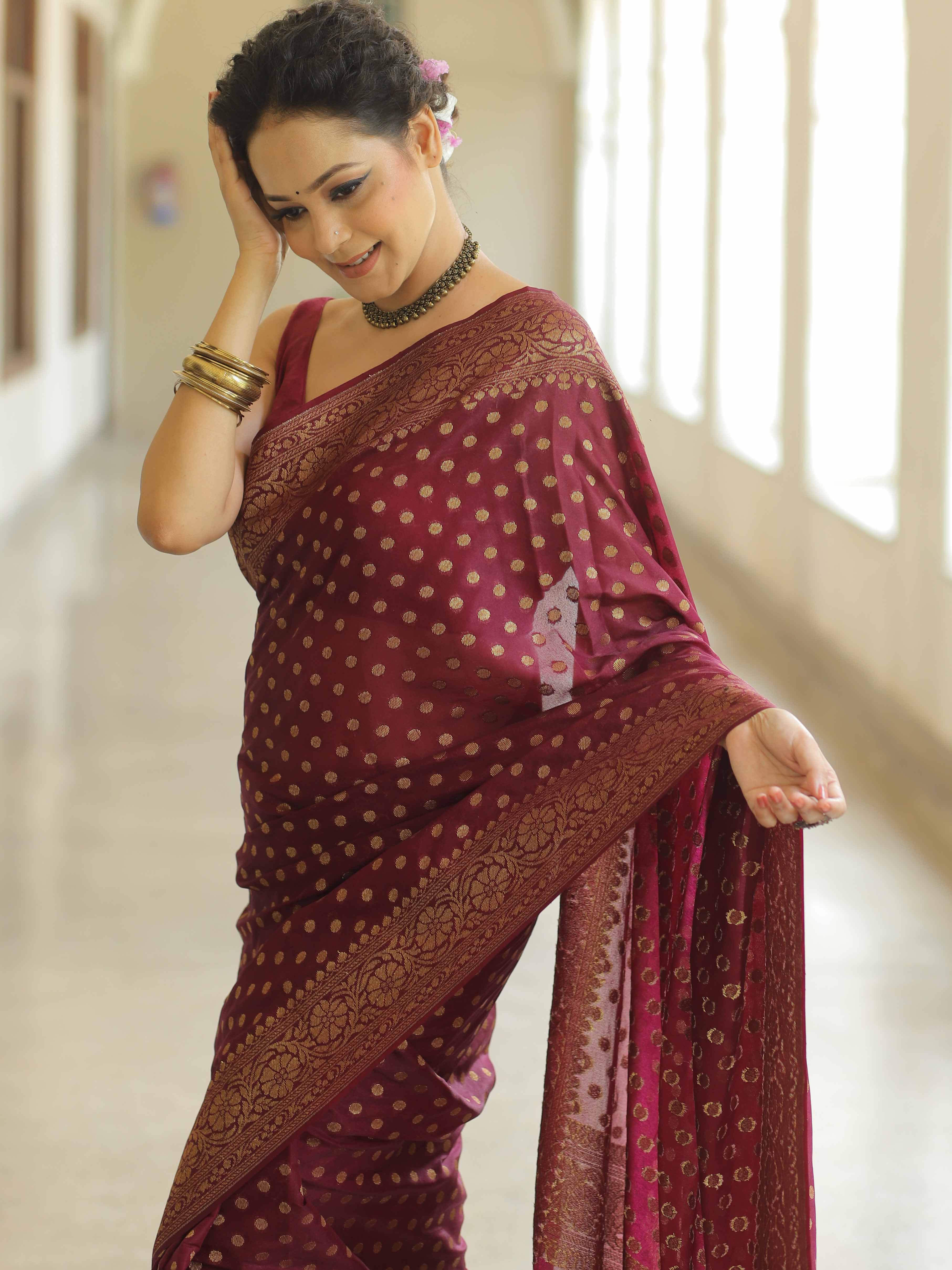 Regal Maroon Bliss Banarasi Silk Saree