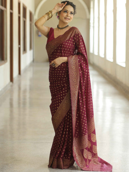 Regal Maroon Bliss Banarasi Silk Saree