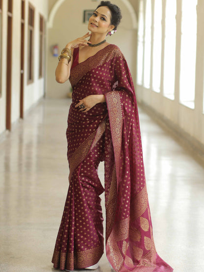 Regal Maroon Bliss Banarasi Silk Saree