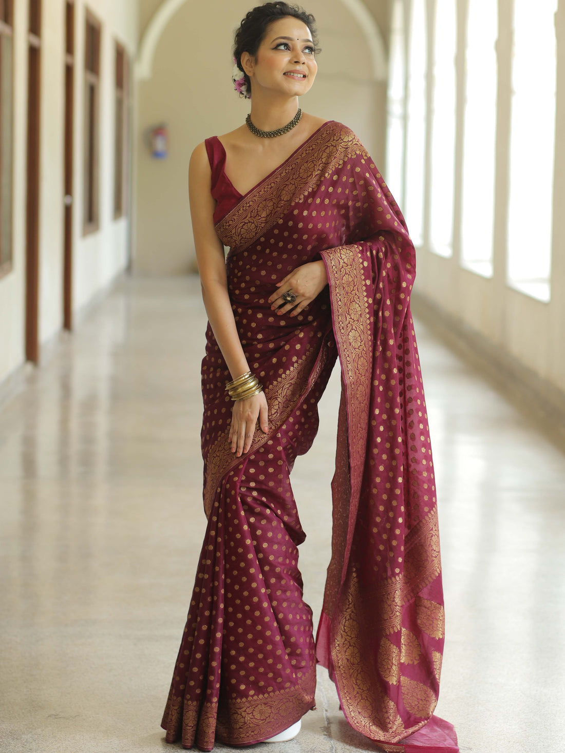 Regal Maroon Bliss Banarasi Silk Saree