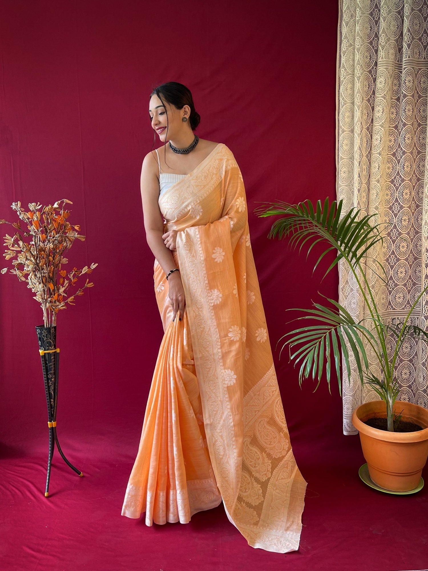 1 MIN Ready to wear saree in Orange Lucknowi Saree- Upsana