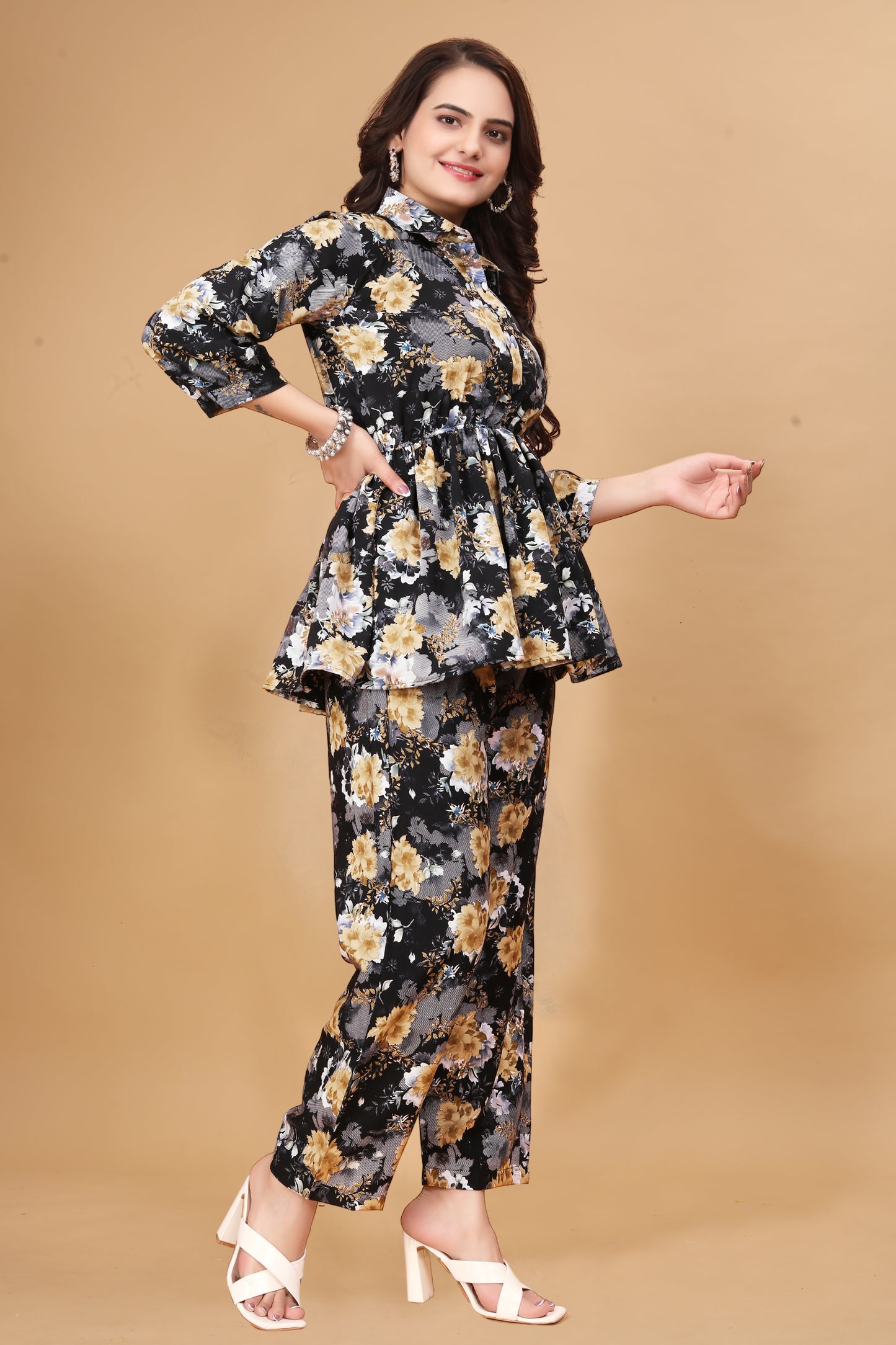 LEEWA BLACK FLORAL COTTON CO-ORD SET