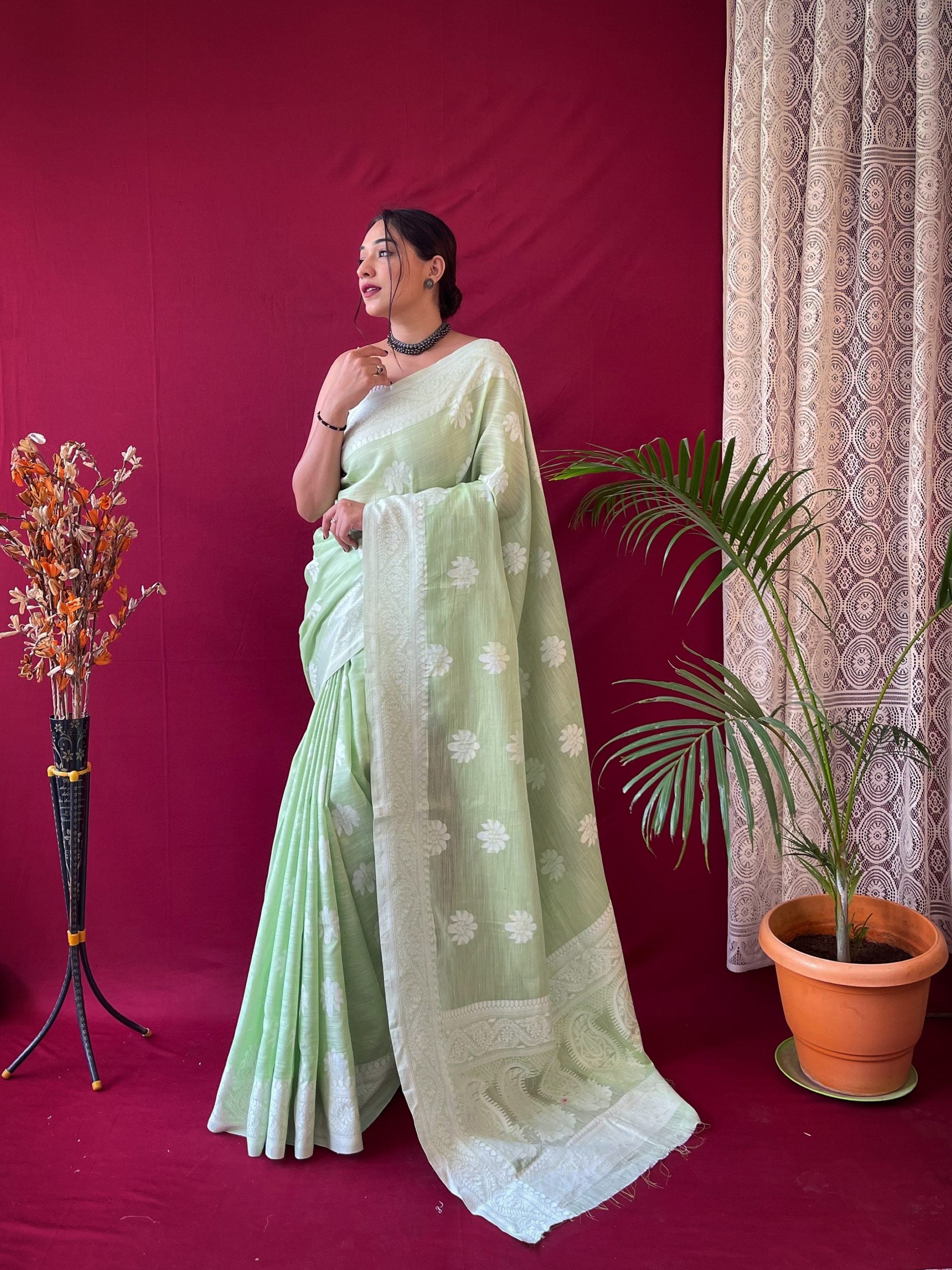 1 MIN Ready to wear saree in Pista Lucknowi Saree- Upsana