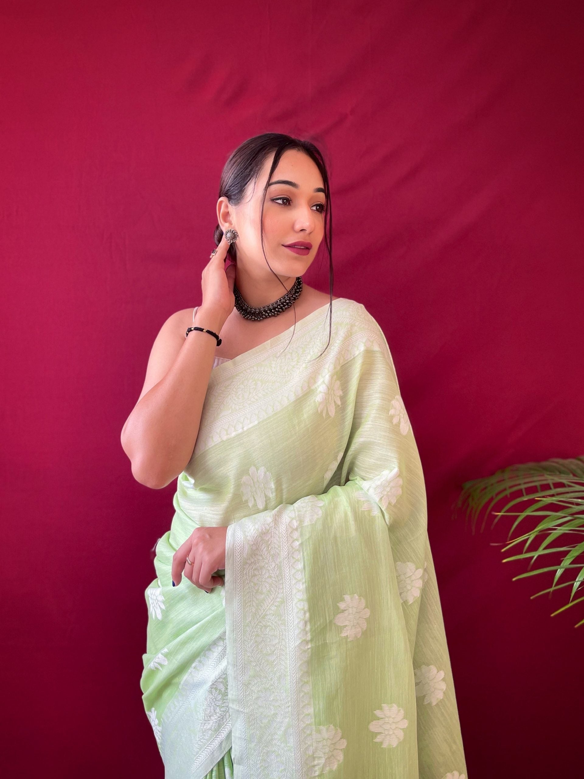 1 MIN Ready to wear saree in Pista Lucknowi Saree- Upsana