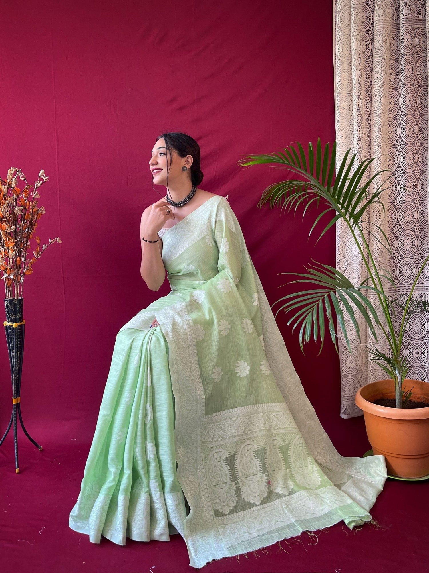 1 MIN Ready to wear saree in Pista Lucknowi Saree- Upsana