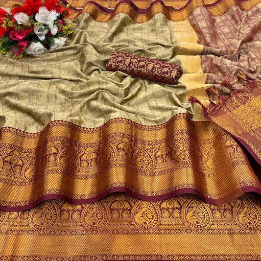 Sunena Beige Cotton Silk Saree