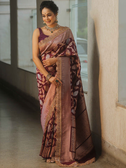 Aubergine Dots - Banarasi Silk Saree