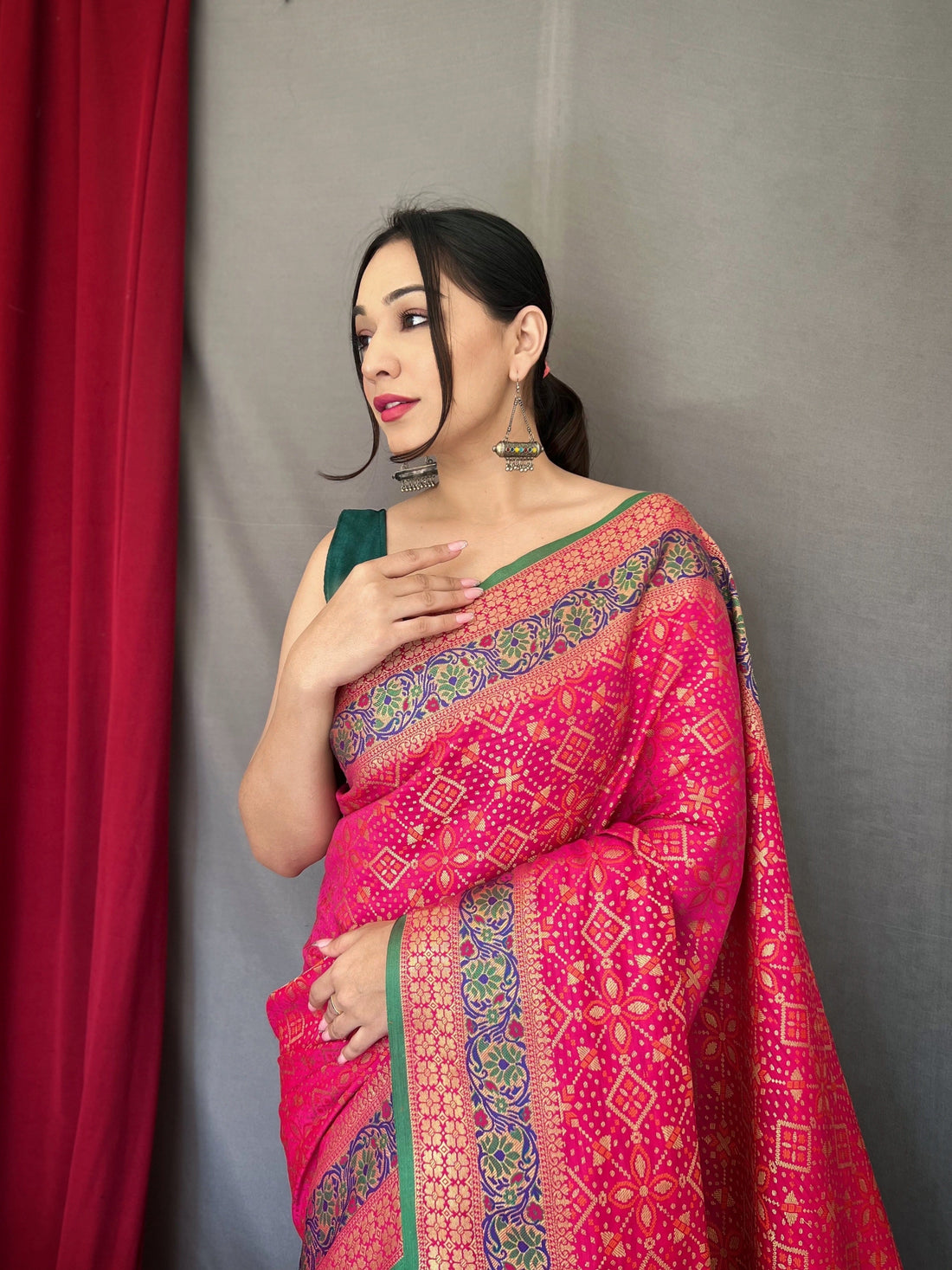 Bandhej Patola Silk Vol.2 Woven Saree Pink