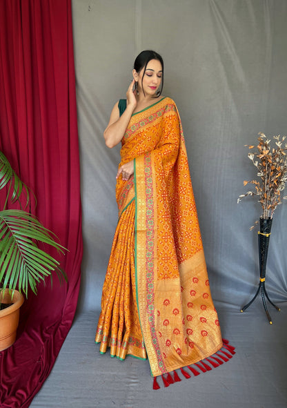 Bandhej Patola Silk Vol.2 Woven Saree Mustard Yellow