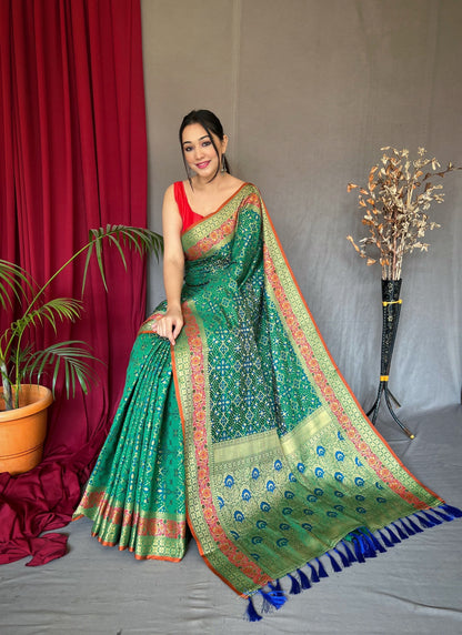 Bandhej Patola Silk Vol.2 Woven Saree Green