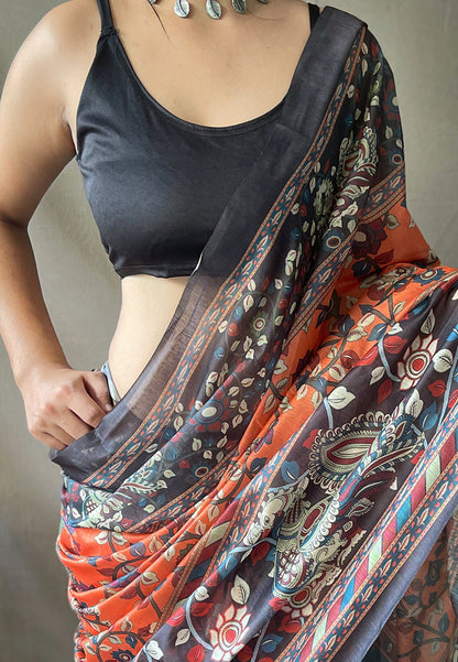 1 MIN Ready To Wear Cotton Kalamkari Printed BasketBall Orange