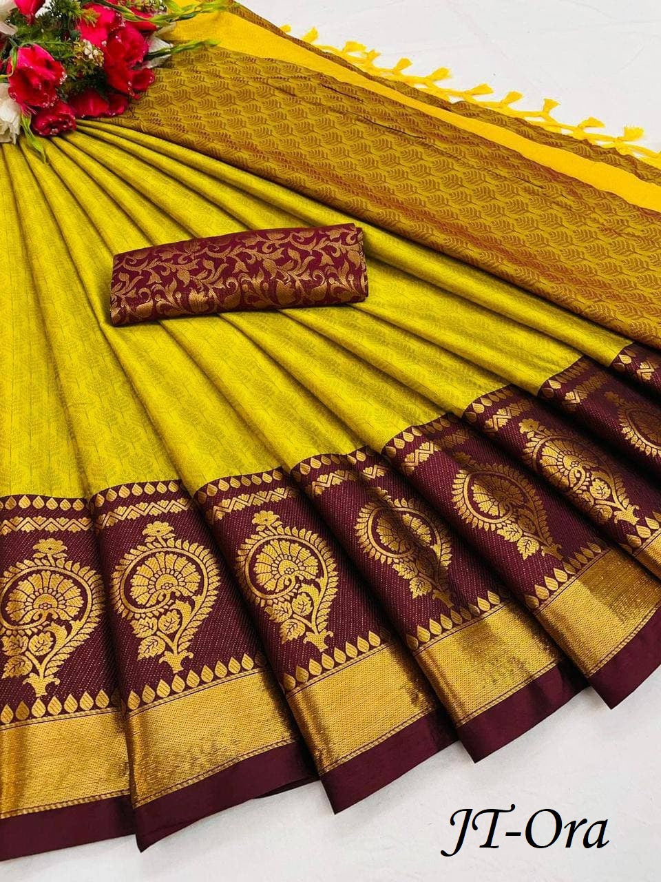 Nari Yellow-Brown Cotton Silk Saree