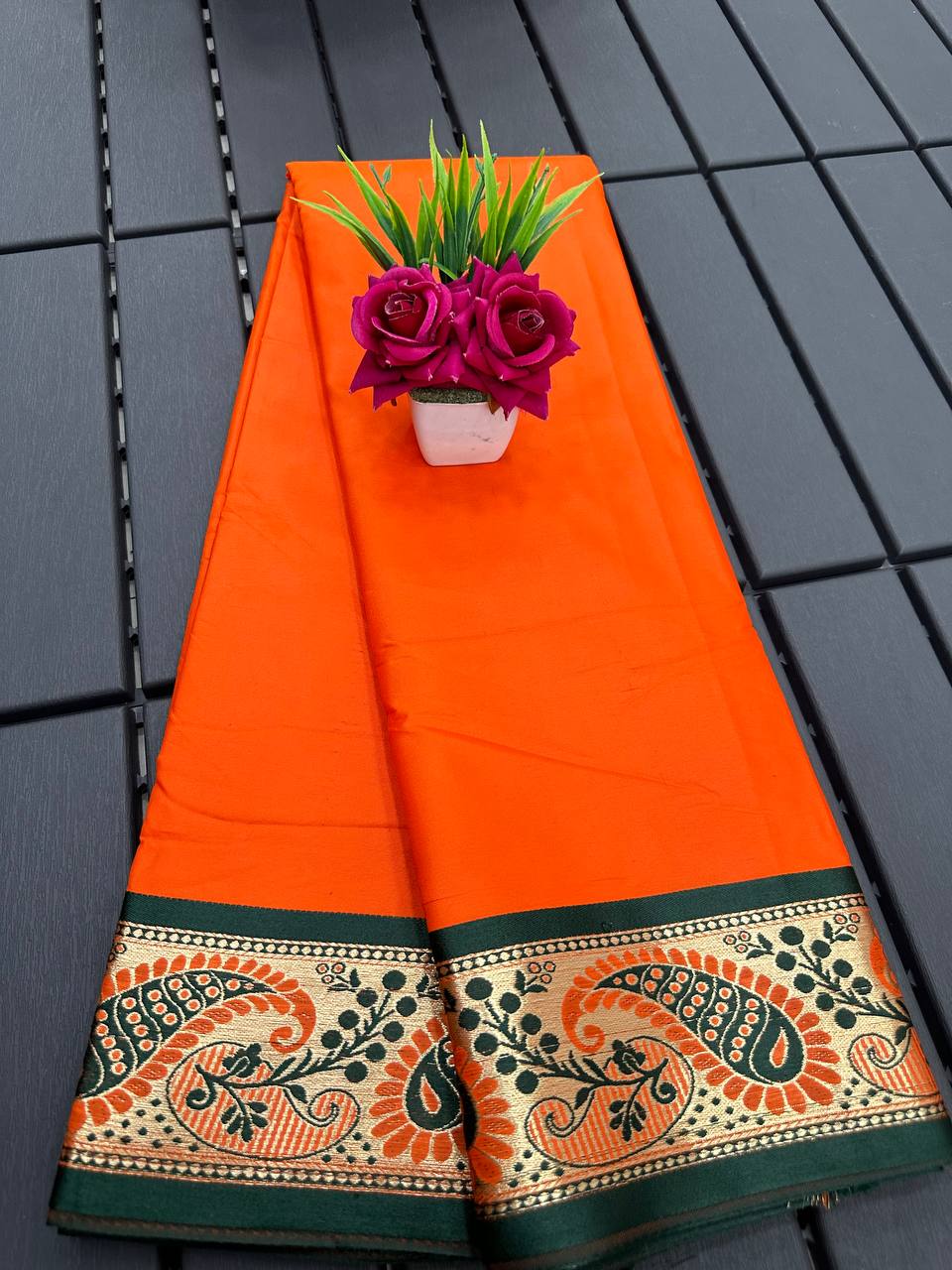 Hiya Orange Cotton Silk Saree