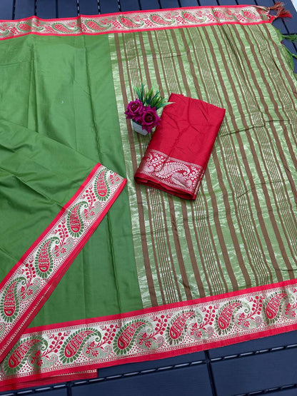 Hiya Green Cotton Silk Saree