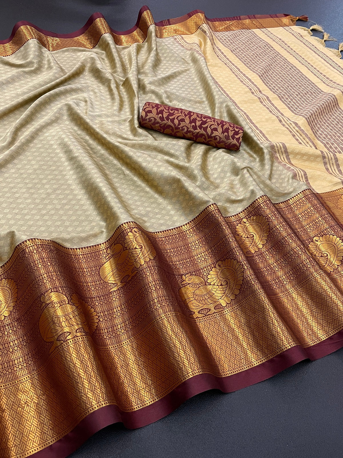 Riya Beige Cotton Silk Saree