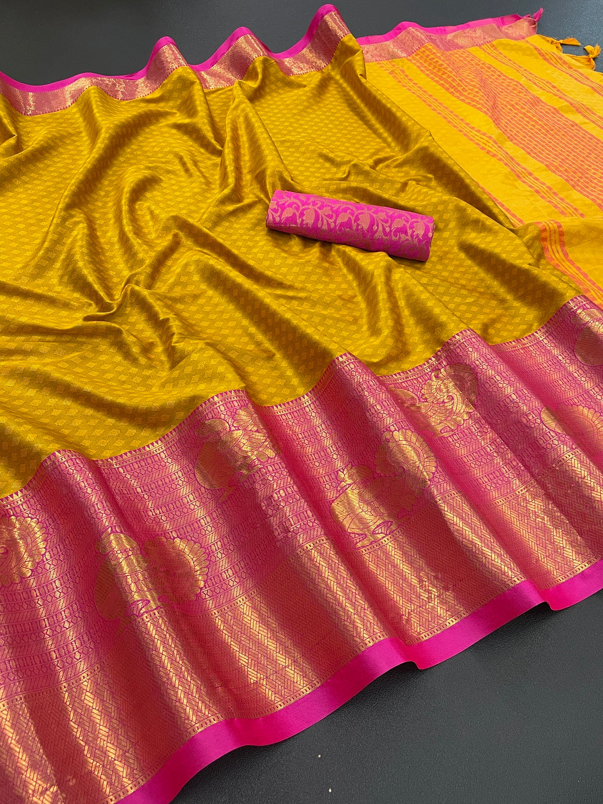 Riya Yellow-Pink Cotton Silk Saree