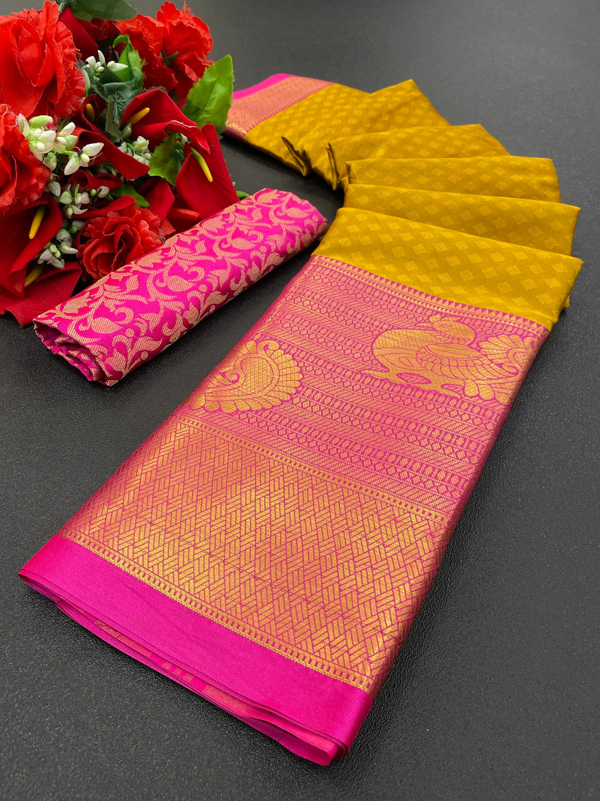 Riya Yellow-Pink Cotton Silk Saree