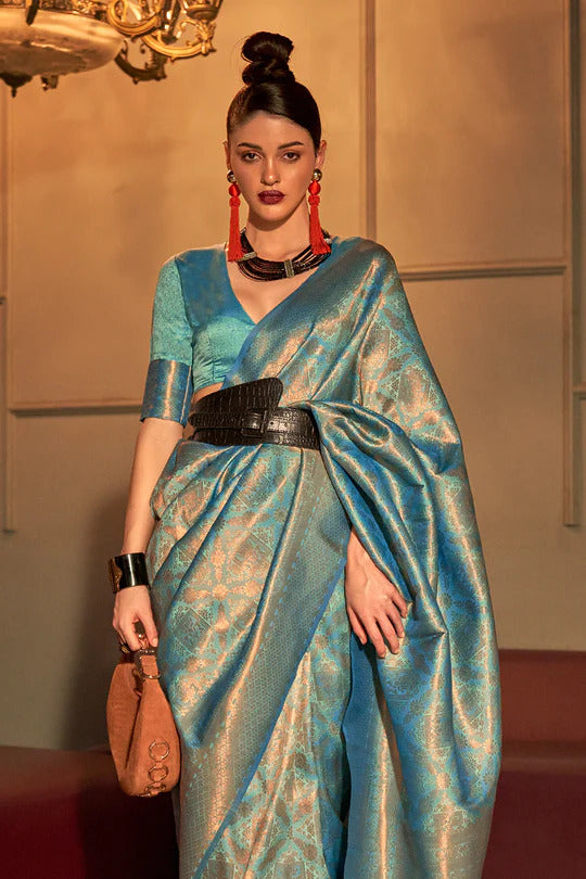 Muted Blue Tanya Kanjivaram Silk Saree