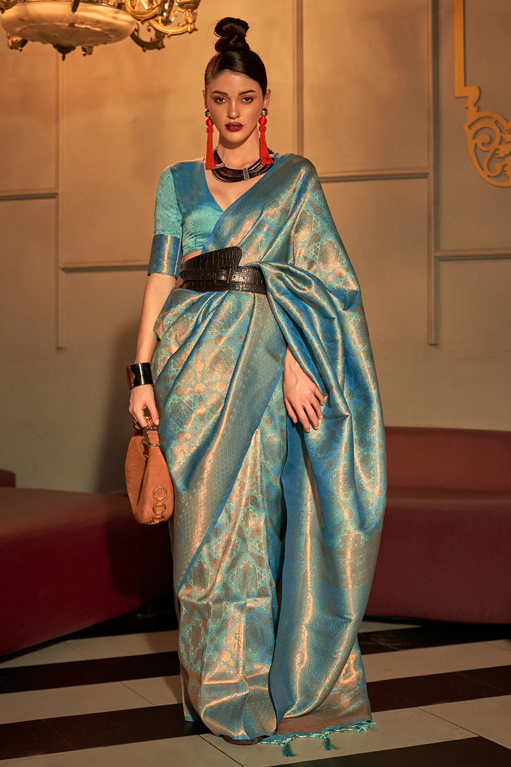 Muted Blue Tanya Kanjivaram Silk Saree