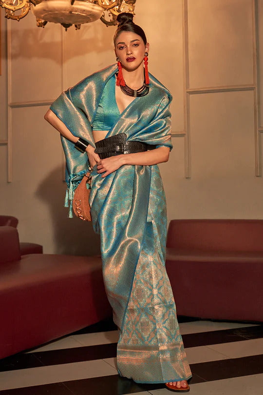 Muted Blue Tanya Kanjivaram Silk Saree