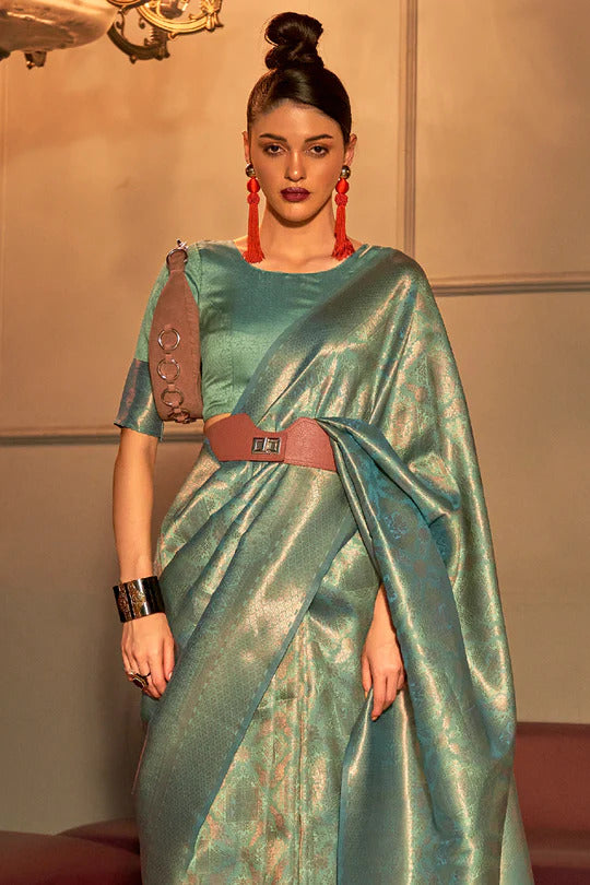 Cactus Green Tanya Kanjivaram Silk Saree