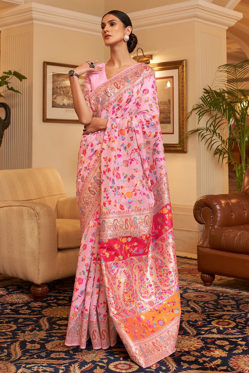 Baby Pink Mahi Pashmina Silk Saree