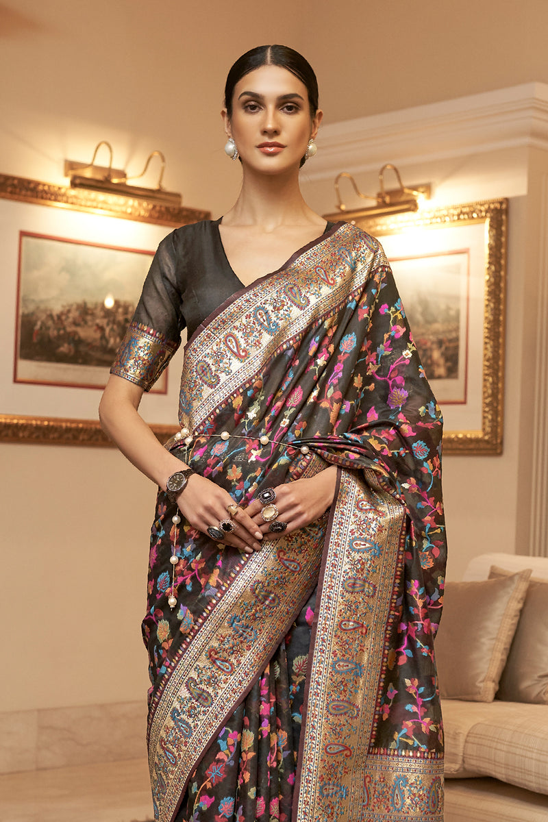 Black Mahi Pashmina Silk Saree