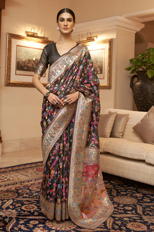 Black Mahi Pashmina Silk Saree