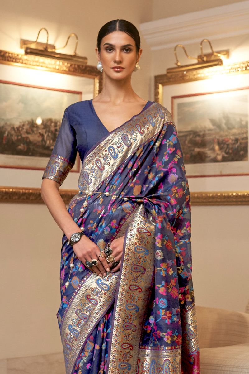 Blue Mahi Pashmina Silk Saree