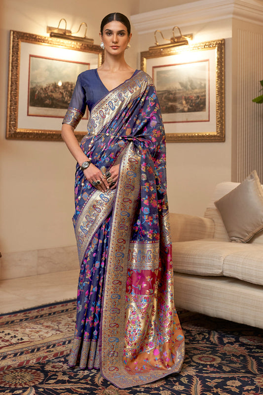 Blue Mahi Pashmina Silk Saree