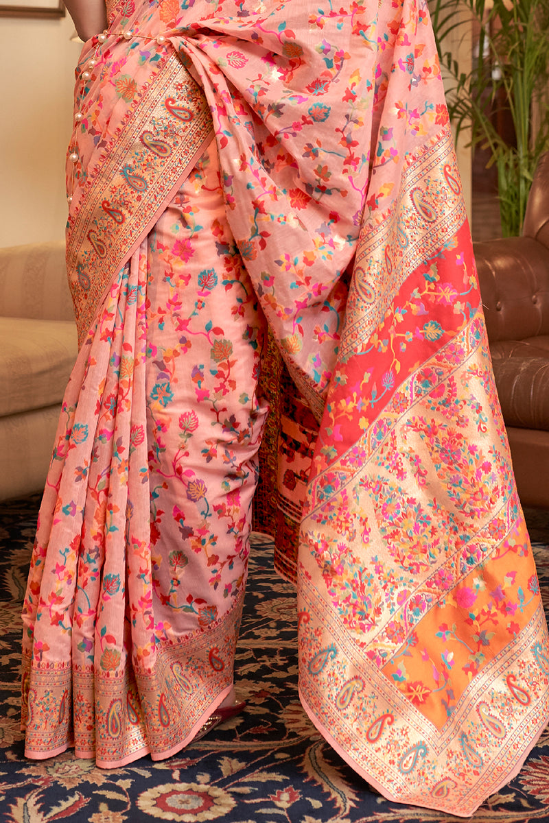 Peach Mahi Pashmina Silk Saree