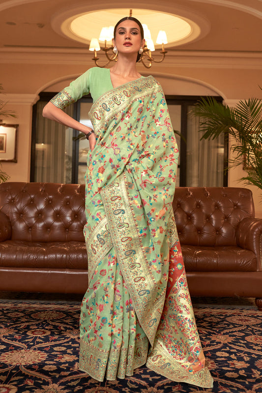 Pistachio Mahi Pashmina Silk Saree