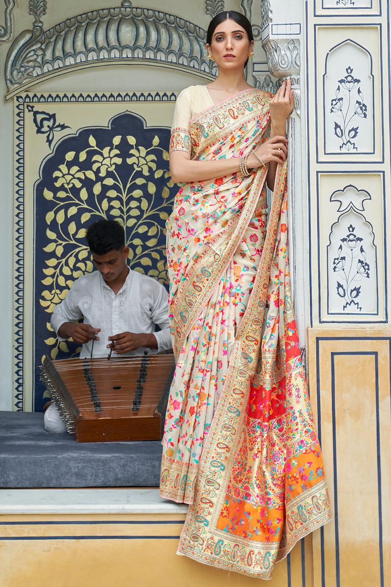 Offwhite Mahi Pashmina Silk Saree