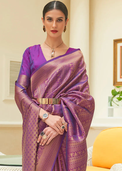 Purple Flower Mira Kanjivaram Silk Saree