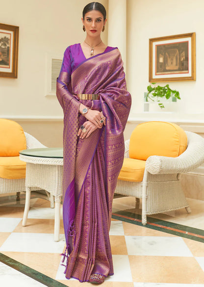 Purple Flower Mira Kanjivaram Silk Saree