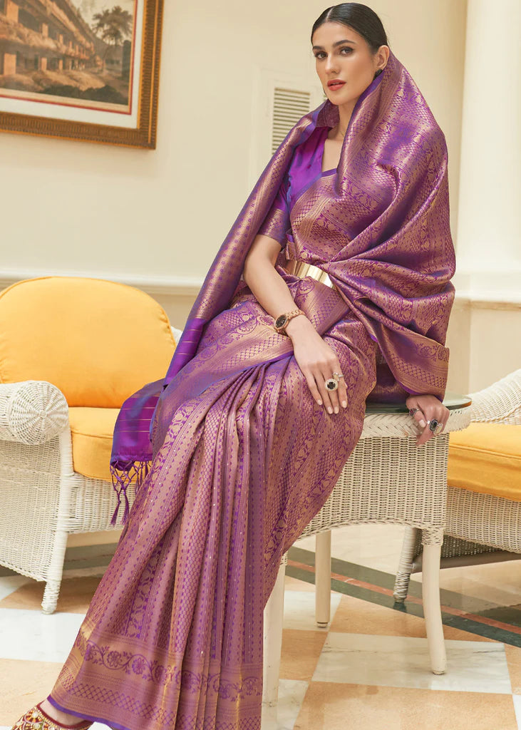 Purple Flower Mira Kanjivaram Silk Saree