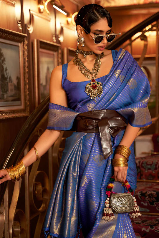 Blueberry Sara Kanjivaram Silk Saree