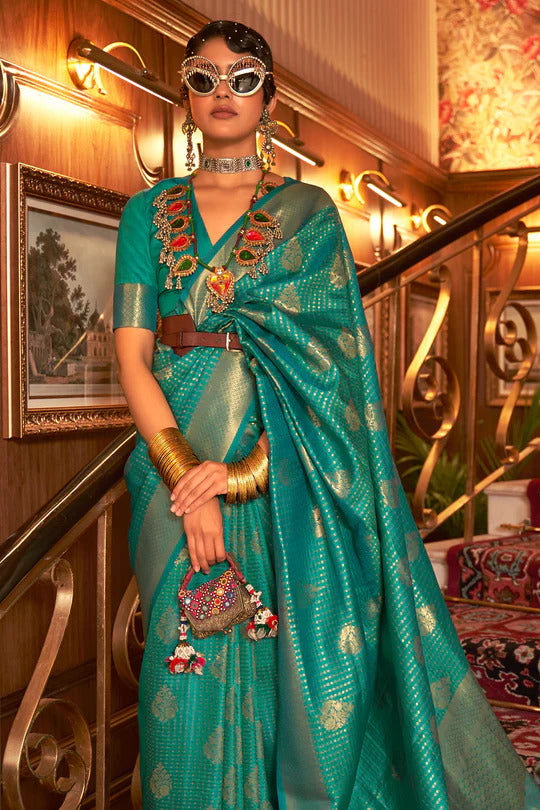 Surfie Green Sara Kanjivaram Silk Saree