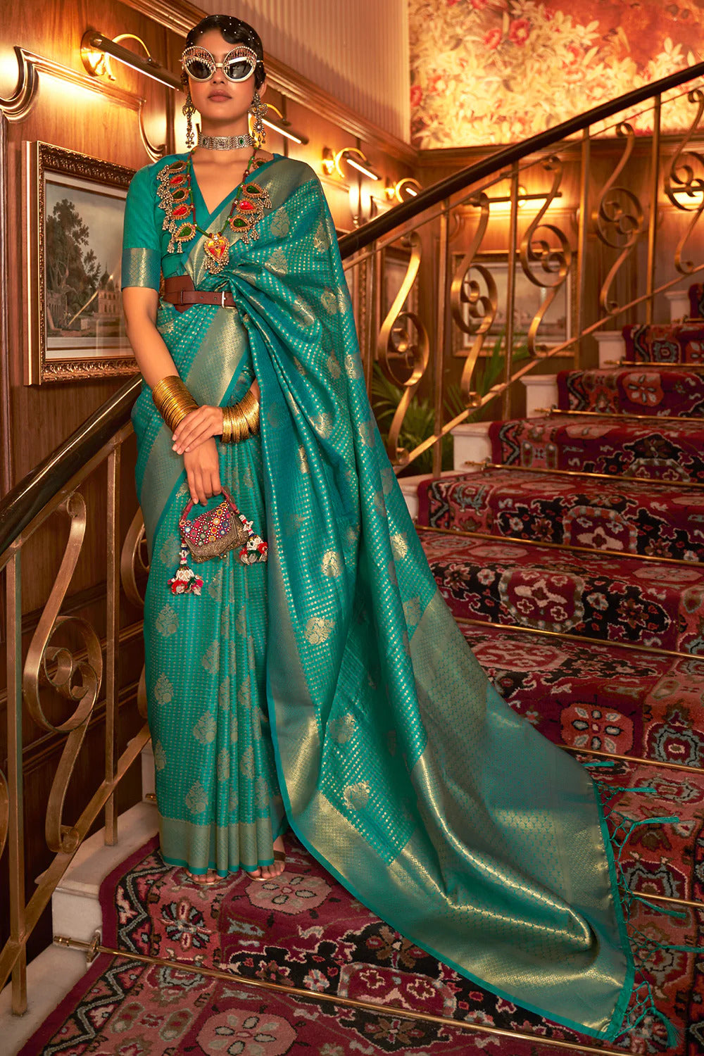 Surfie Green Sara Kanjivaram Silk Saree