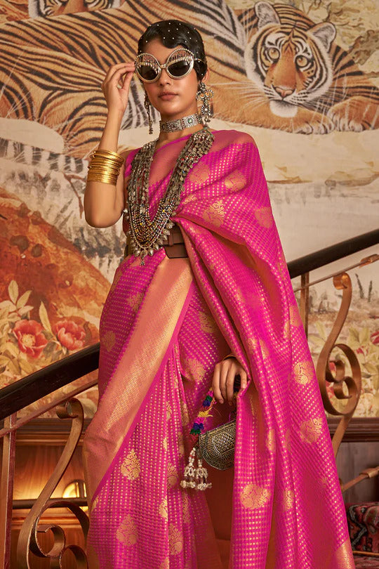 Cranberry Pink Sara Kanjivaram Silk Saree