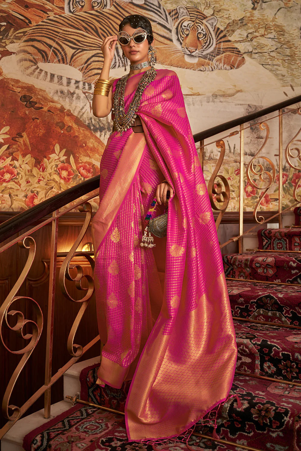 Cranberry Pink Sara Kanjivaram Silk Saree