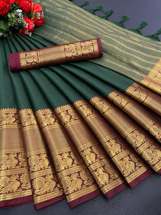 Fiza Green Cotton Silk Saree